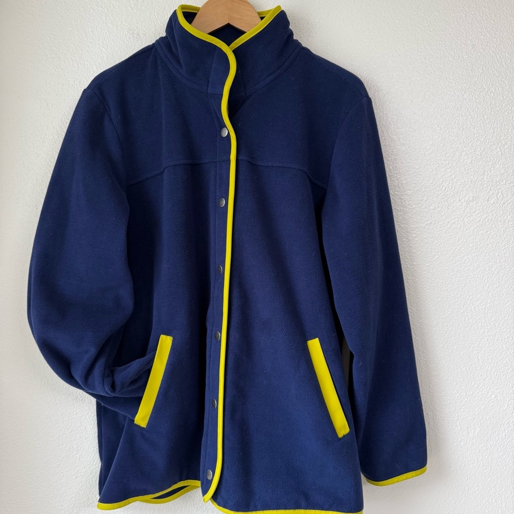 Susan Graver Weekend Blue Polar Fleece Jacket Vibrant Lime Trim Women’s XL